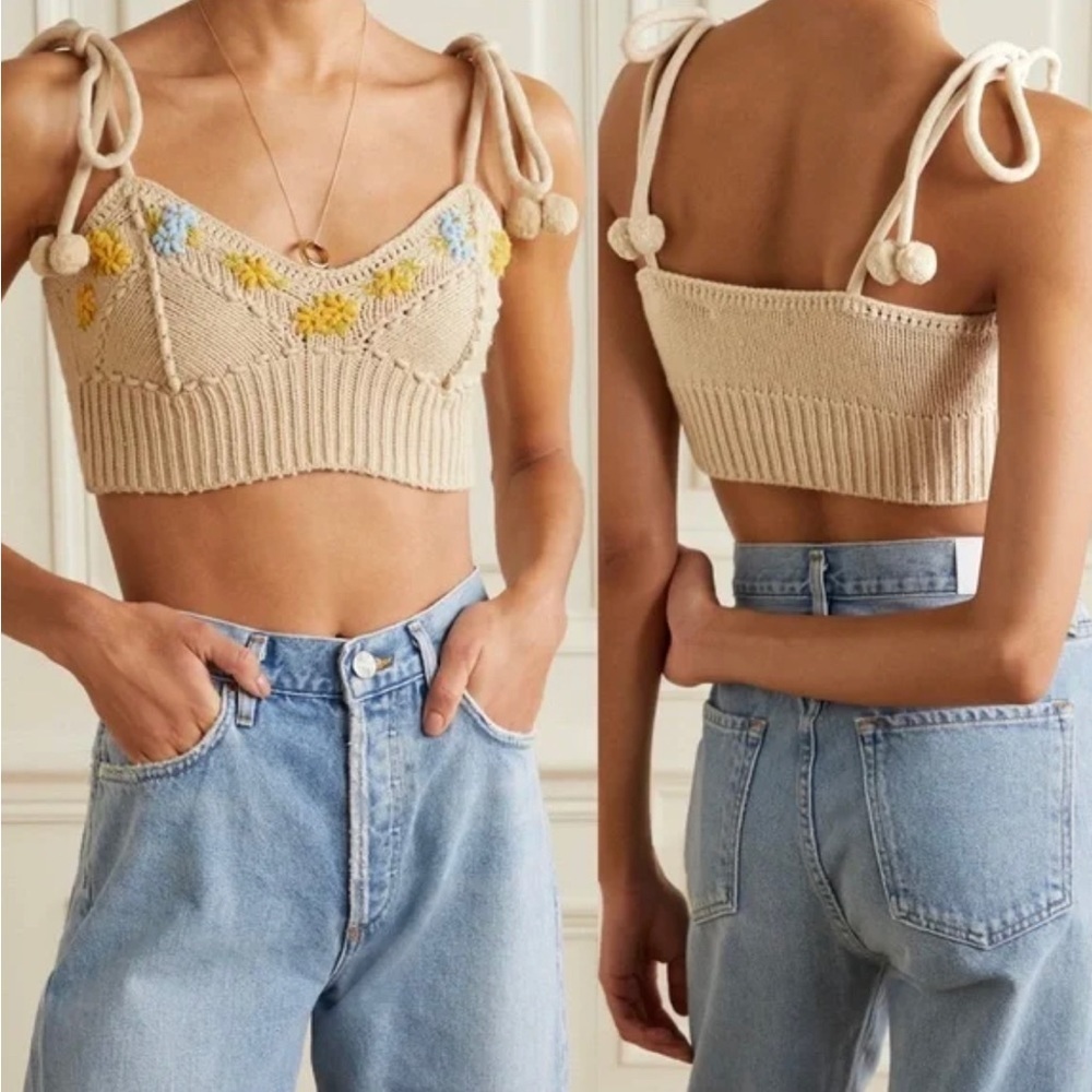 LoveShackFancy Lago Knit Bralette‎ Crop Top Medium Cottagecore Boho